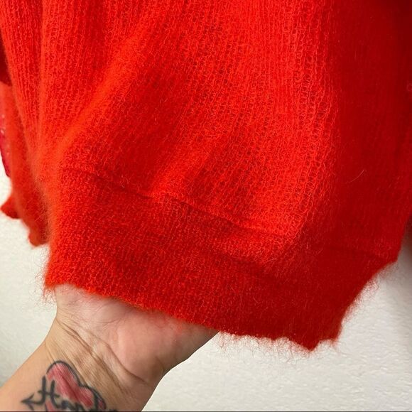 Vintage Red Italian Mohair and Wool Fuzzy Pullover Sweater With Lace Sleeves - Picture 4 of 15